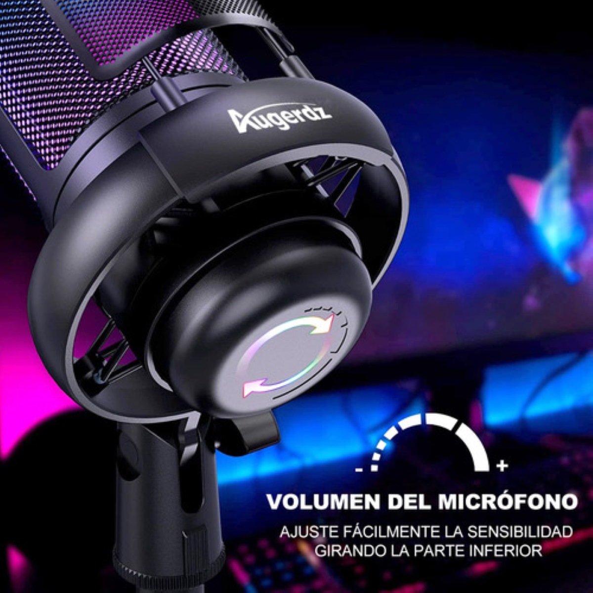 "Micrófonos Usb Rgb Condensador Cardioide Para Pc / Tel Gamer negro "