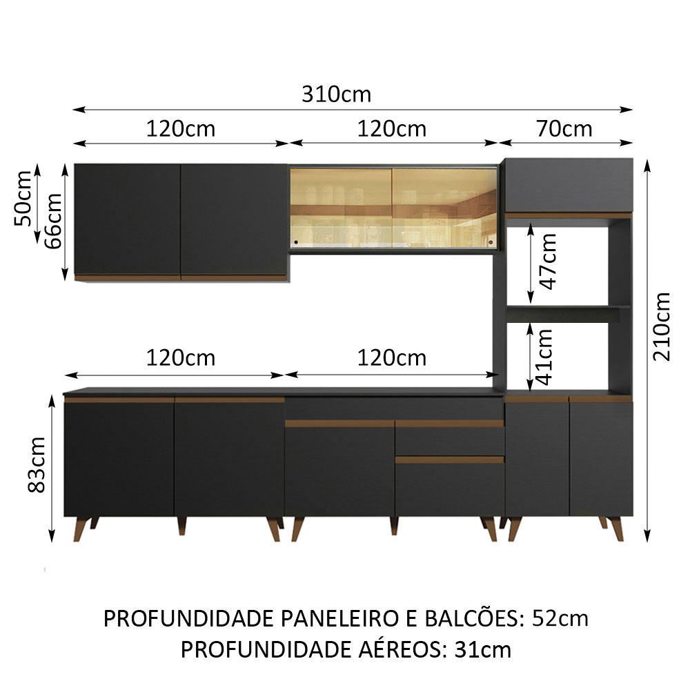 Madesa Cocina Integral  310cm Reims Negro 01.