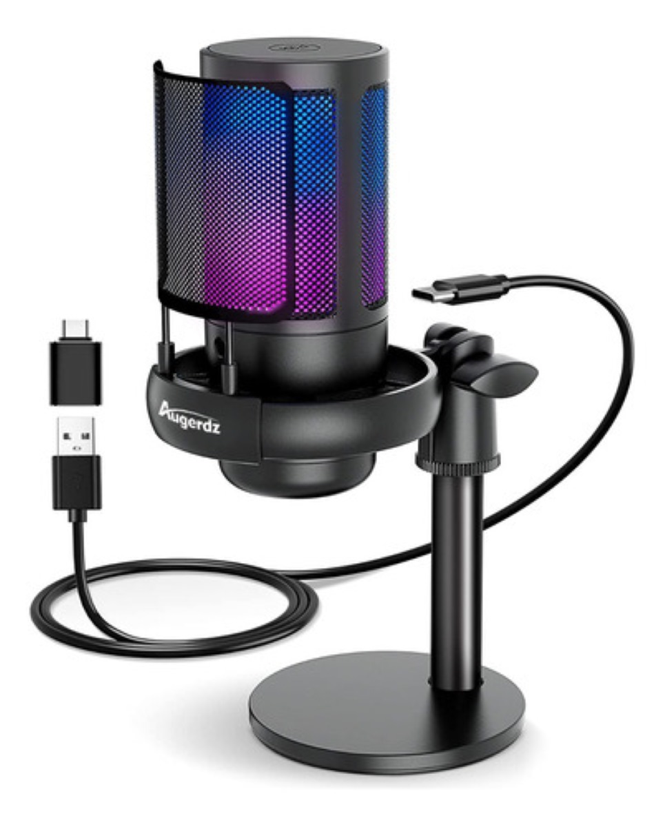 "Micrófonos Usb Rgb Condensador Cardioide Para Pc / Tel Gamer negro "