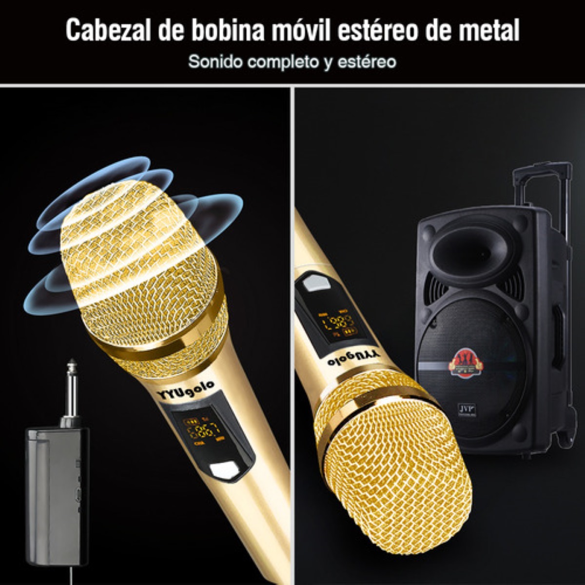 Micrófono Inalámbrico Profesional Karaoke Kit 2pcs Color Oro