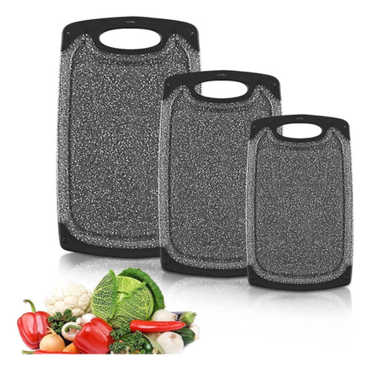 "3 Piezas Tablas Para Picar De Cocina Mango Alimentos Asa Gris "