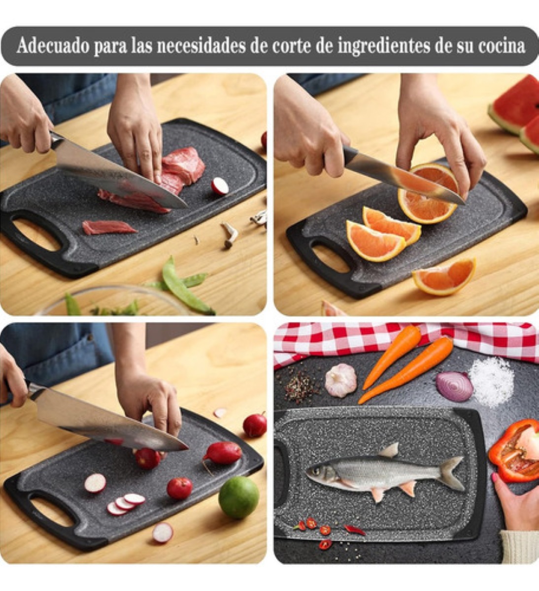 "3 Piezas Tablas Para Picar De Cocina Mango Alimentos Asa Gris "