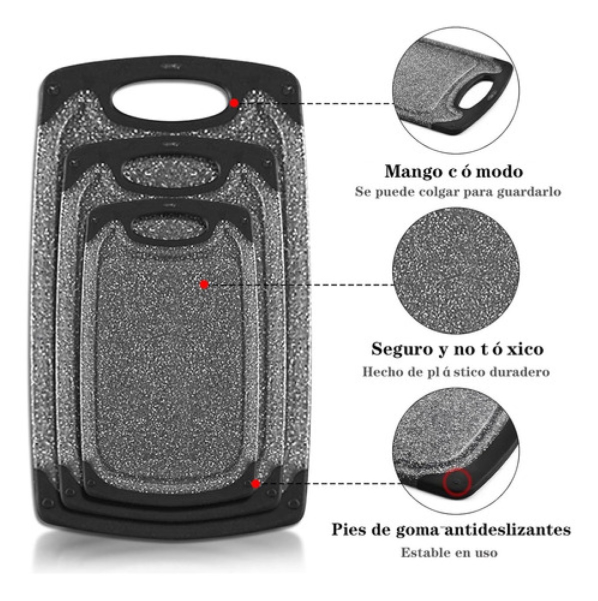 "3 Piezas Tablas Para Picar De Cocina Mango Alimentos Asa Gris "