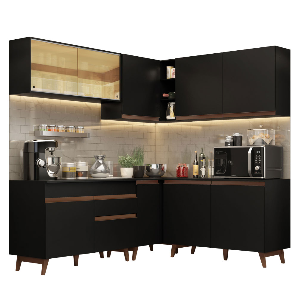 Madesa Cocina Integral Esquinera 382cm Reims Negro 01.