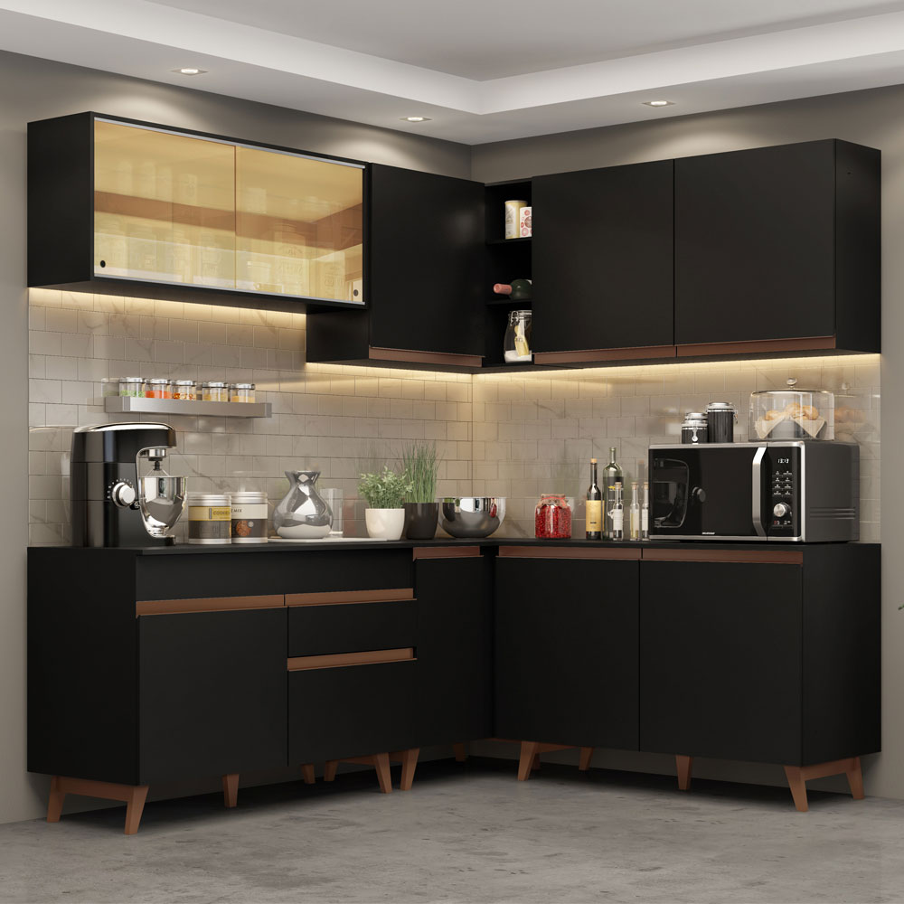 Madesa Cocina Integral Esquinera 382cm Reims Negro 01.