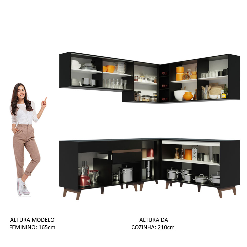 Madesa Cocina Integral Esquinera 382cm Reims Negro 01.