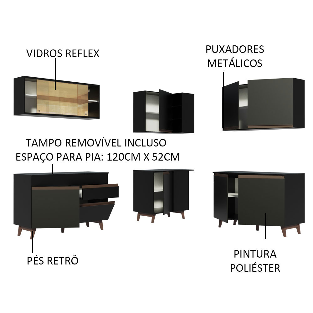 Madesa Cocina Integral Esquinera 382cm Reims Negro 01.