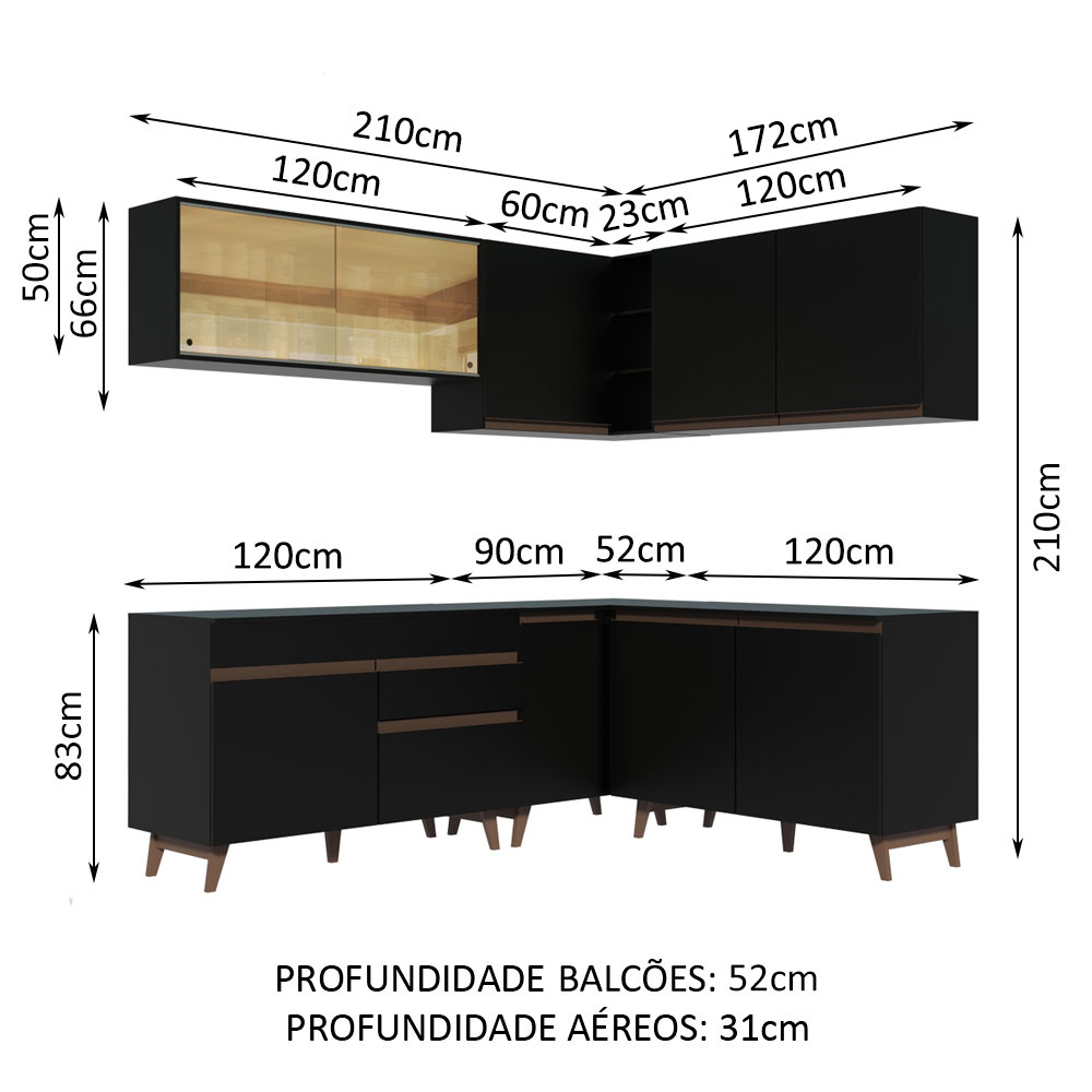 Madesa Cocina Integral Esquinera 382cm Reims Negro 01.