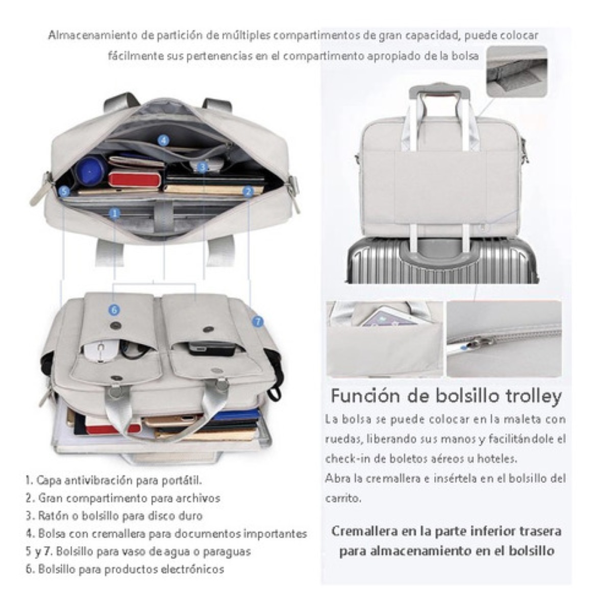"Impermeable Maletin Bolsa Para Laptop De 15.6inch Dama Mujer Gris "