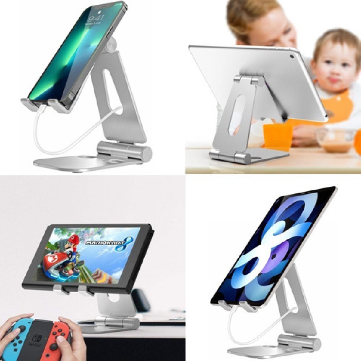 "Aluminio Soporte Base Para Tableta Y Celulares De Escritorio plata "