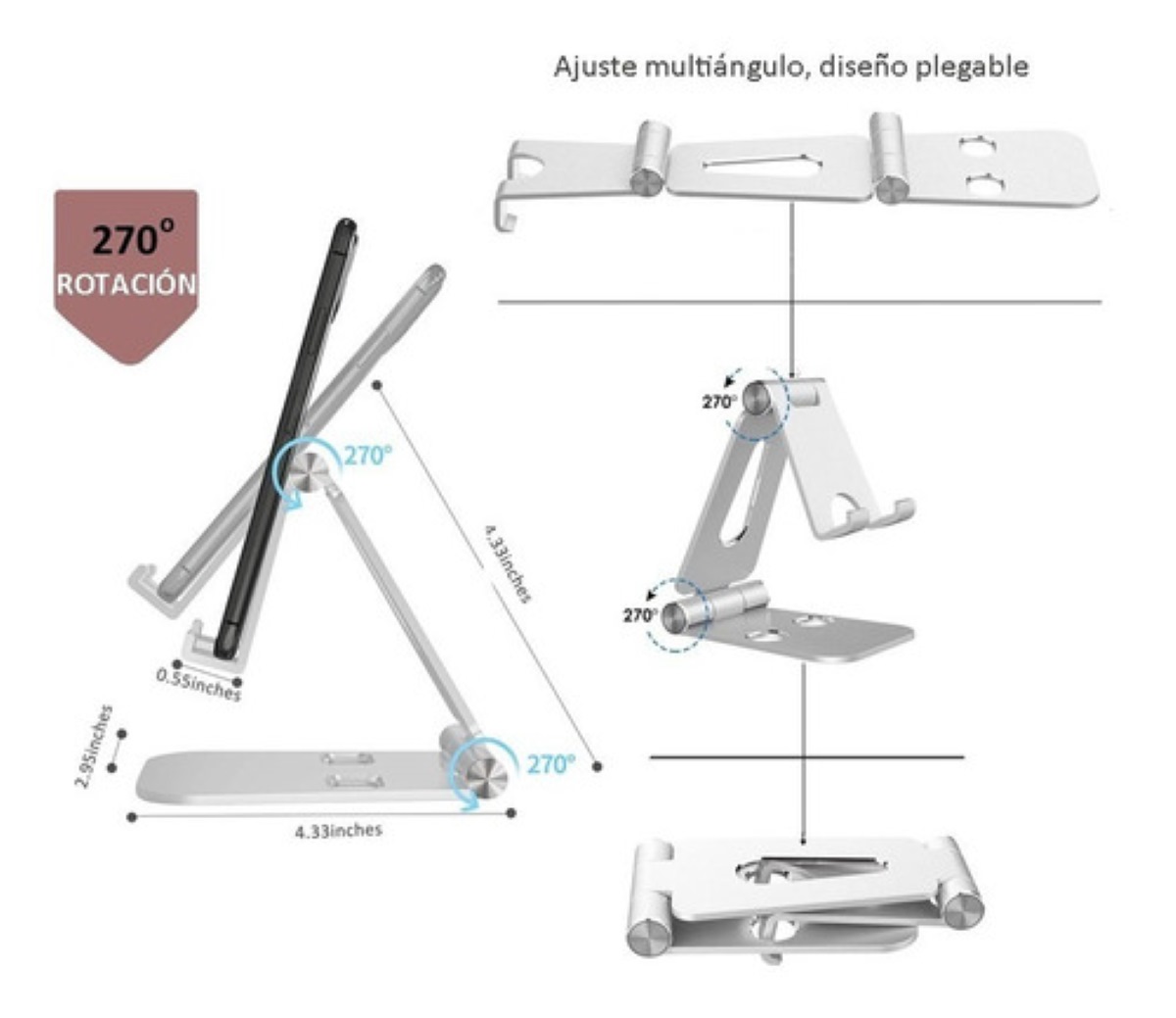 "Aluminio Soporte Base Para Tableta Y Celulares De Escritorio plata "