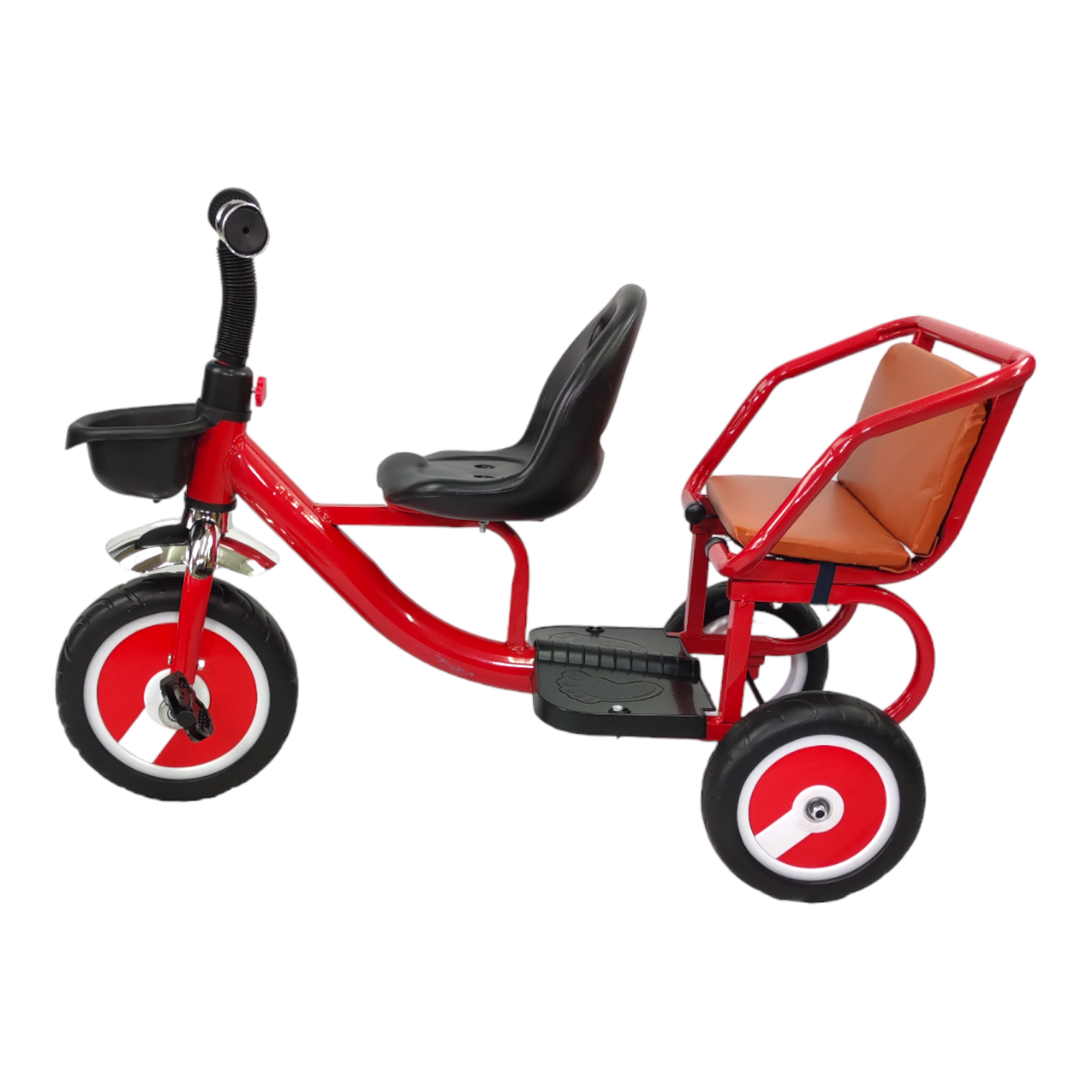 Triciclo para Niños Infantil Con Dos Asientos y Canasto  - Rojo.