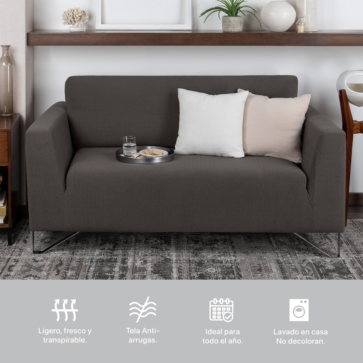 Protector De Sala Elástico 3 Piezas ( Ch- M- G) Gris Oxford Oscuro REAL TEXTIL.