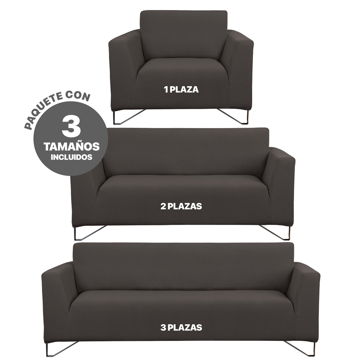 Protector De Sala Elástico 3 Piezas ( Ch- M- G) Gris Oxford Oscuro REAL TEXTIL.