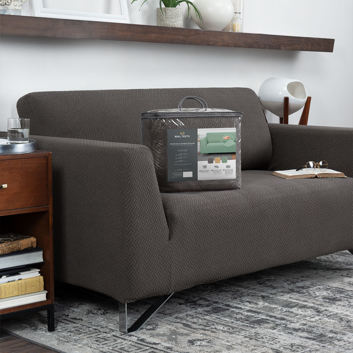 Protector De Sala Elástico 3 Piezas ( Ch- M- G) Gris Oxford Oscuro REAL TEXTIL.