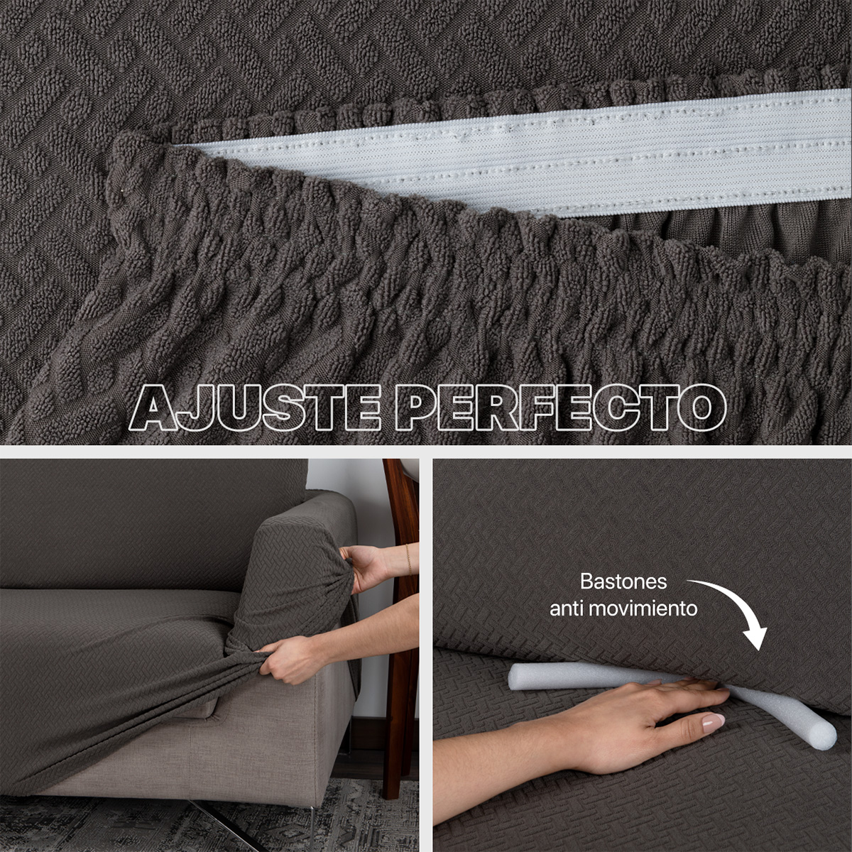 Protector De Sala Elástico 3 Piezas ( Ch- M- G) Gris Oxford Oscuro REAL TEXTIL.