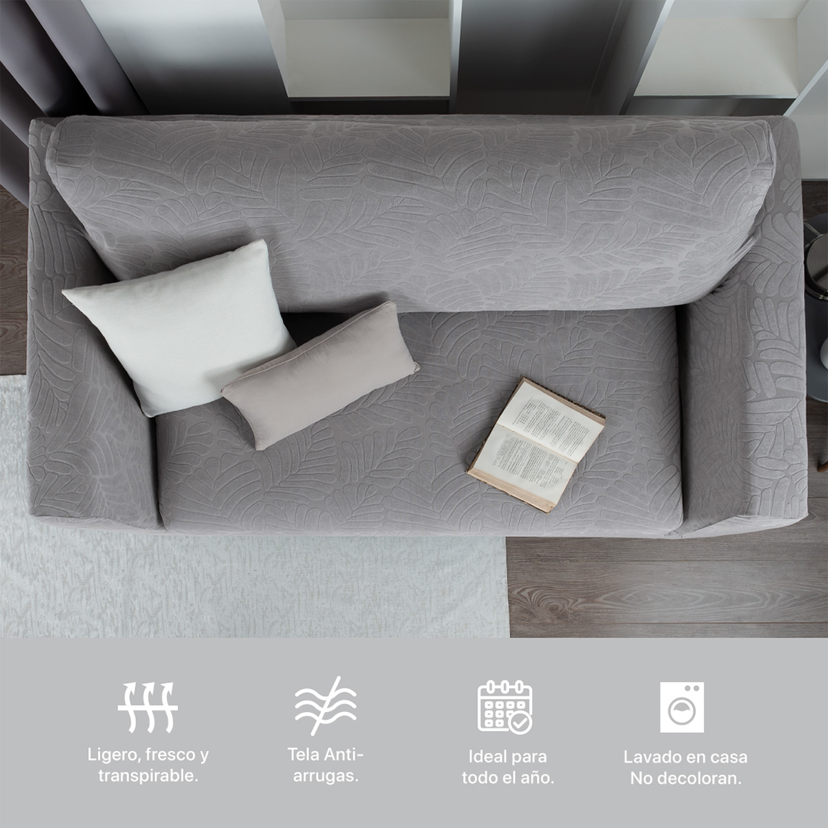 Protector De Sala Elástico 3 Piezas ( Ch- M- G) Gris Tenue REAL TEXTIL.
