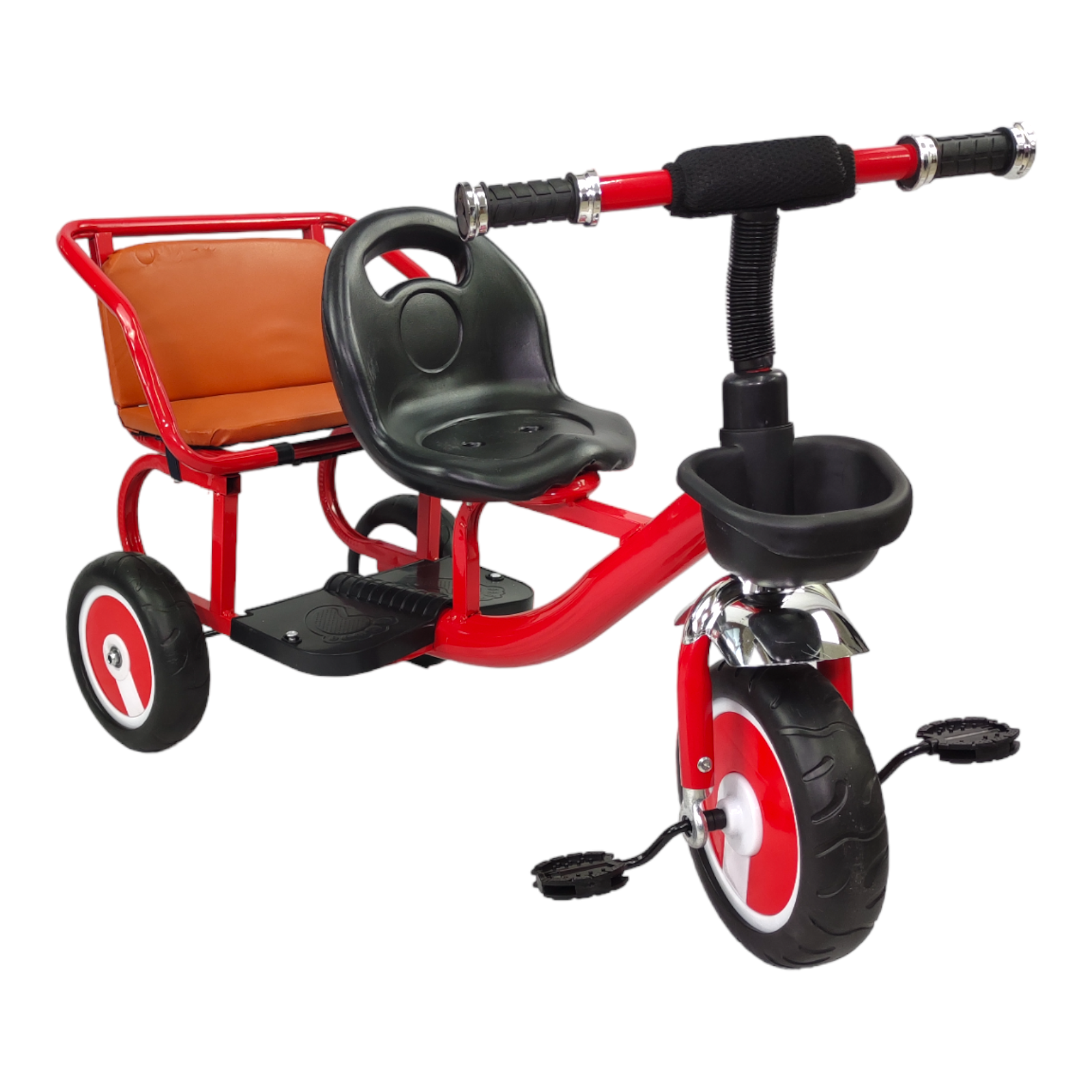 Triciclo para Niños Infantil Con Dos Asientos y Canasto  - Rojo.