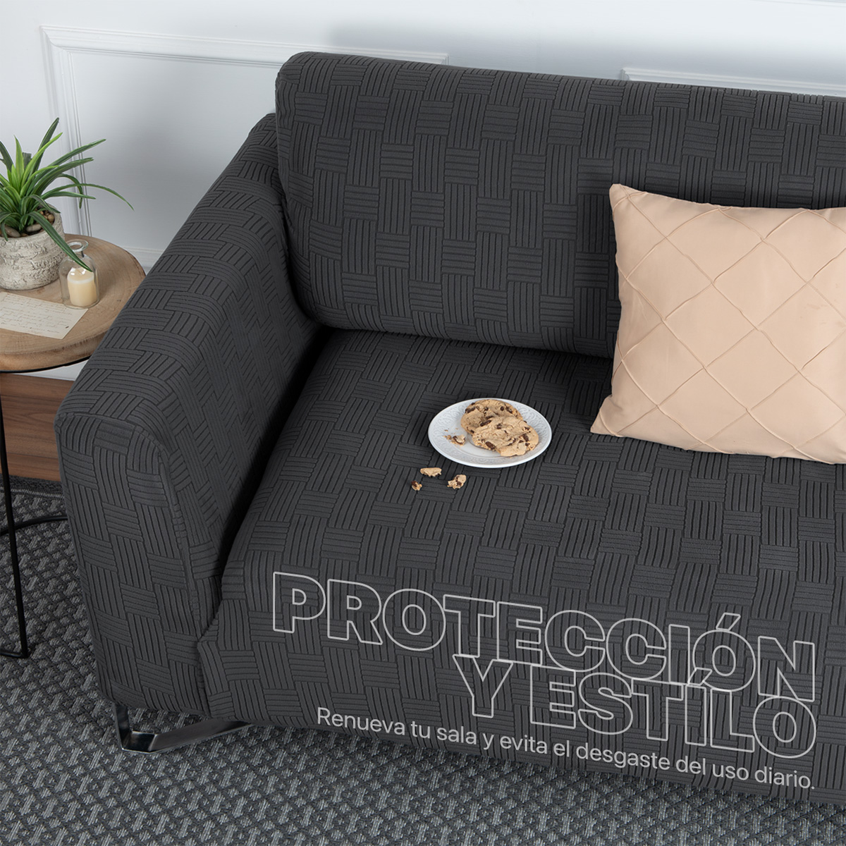 Protector De Sala Elástico 3 Piezas ( Ch- M- G) Gris Oxford Intenso REAL TEXTIL.