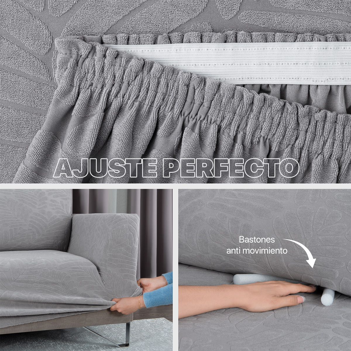 Protector De Sala Elástico 3 Piezas ( Ch- M- G) Gris Tenue REAL TEXTIL.