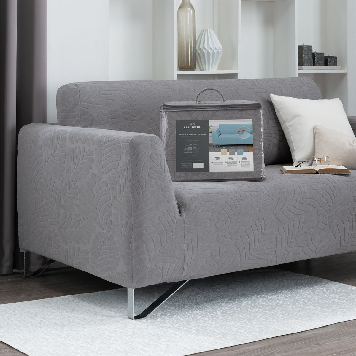 Protector De Sala Elástico 3 Piezas ( Ch- M- G) Gris Tenue REAL TEXTIL.