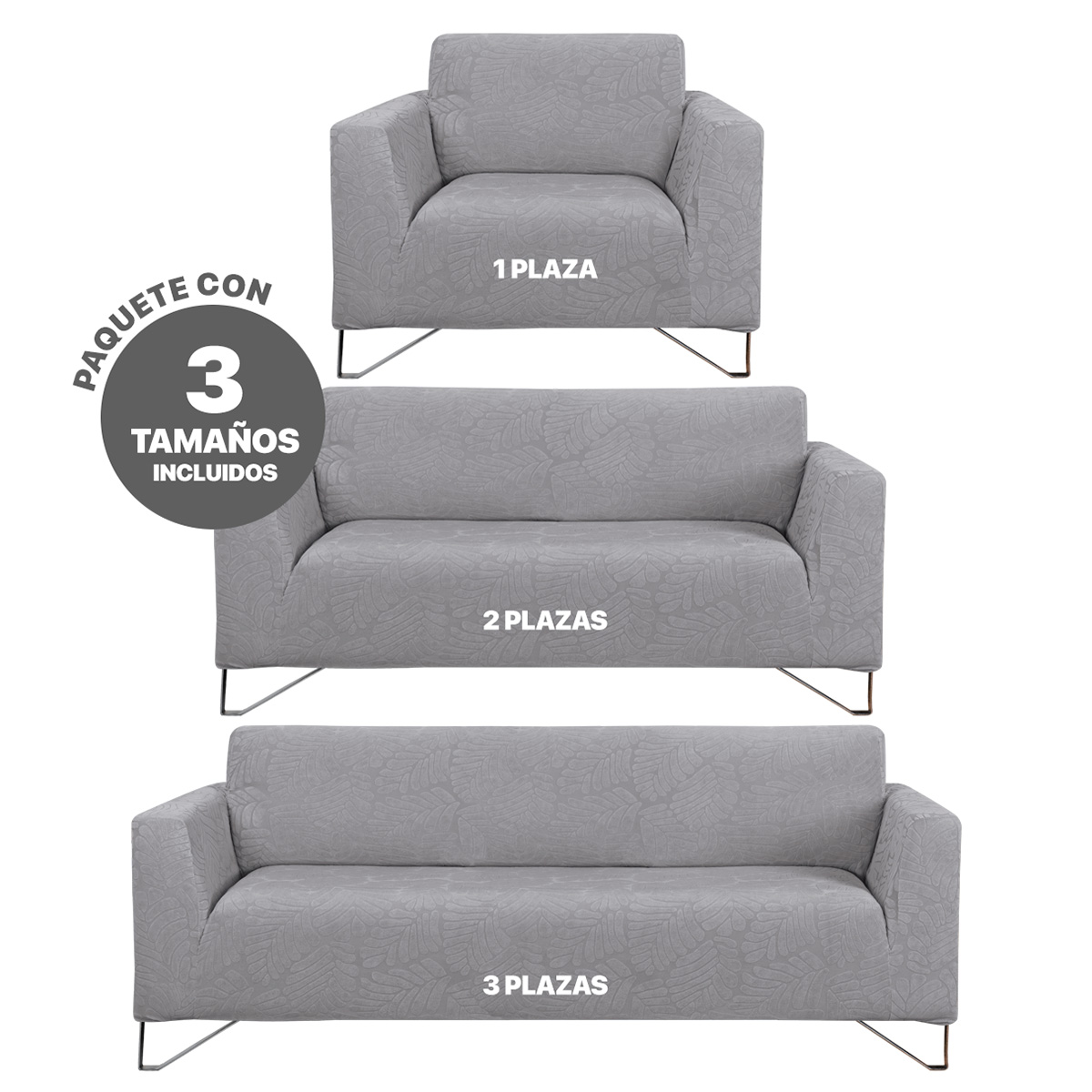 Protector De Sala Elástico 3 Piezas ( Ch- M- G) Gris Tenue REAL TEXTIL.