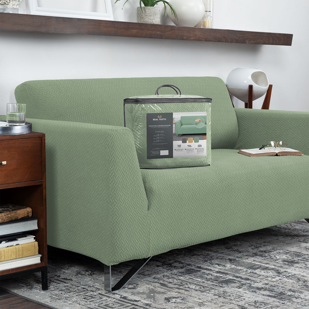 Protector De Sala Elástico 3 Piezas ( Ch- M- G) Verde Menta REAL TEXTIL.