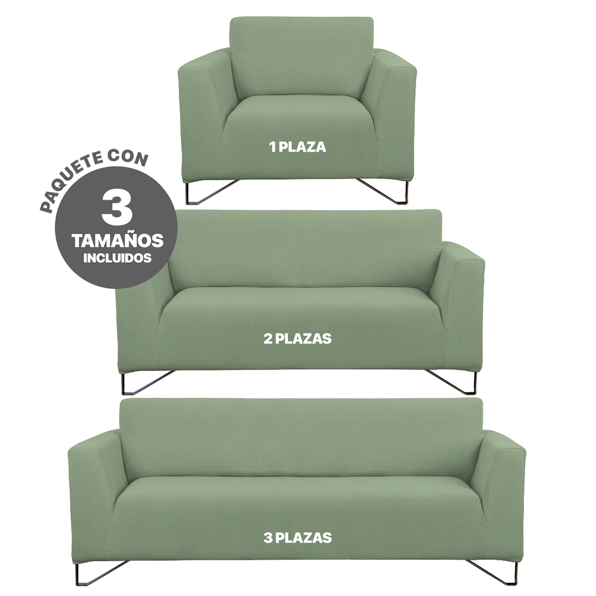 Protector De Sala Elástico 3 Piezas ( Ch- M- G) Verde Menta REAL TEXTIL.