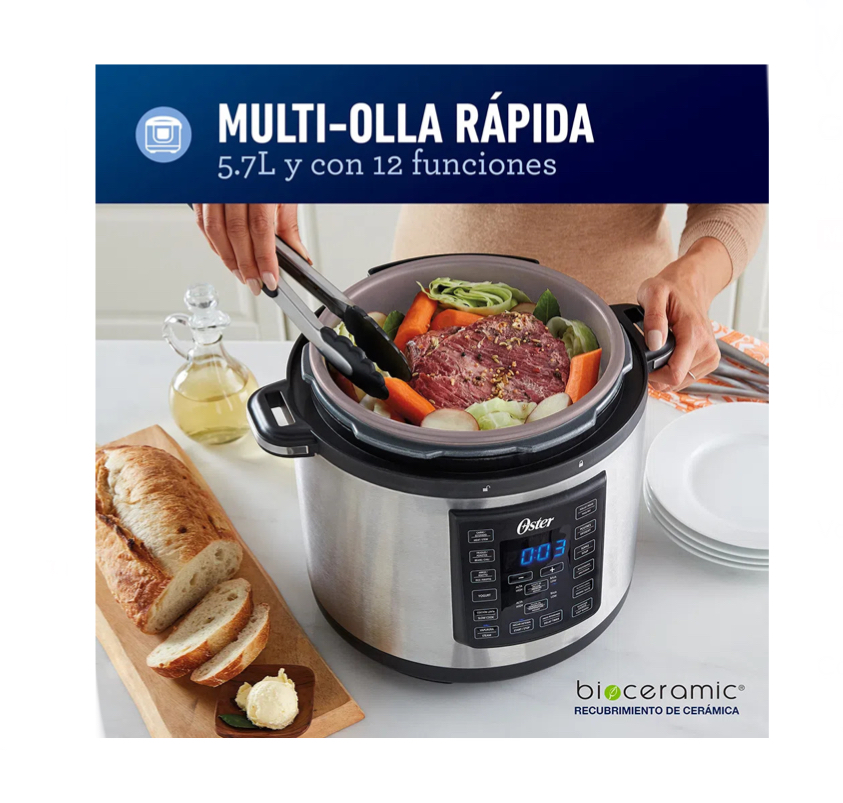 Multi-olla Rápida Oster® 5,7 Litros Y 12 Funciones Color Gris Frecuencia 50.