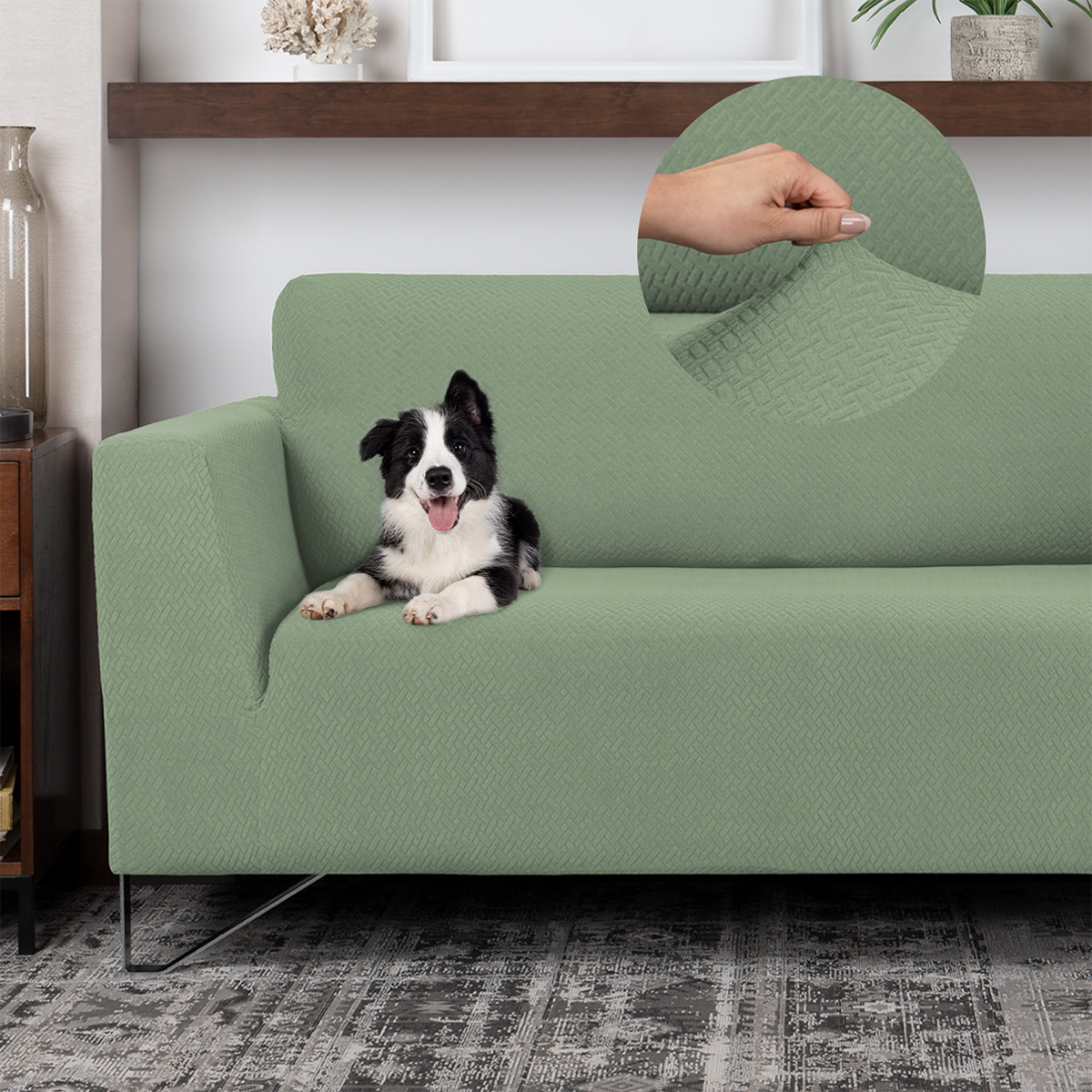 Protector De Sala Elástico 3 Piezas ( Ch- M- G) Verde Menta REAL TEXTIL.