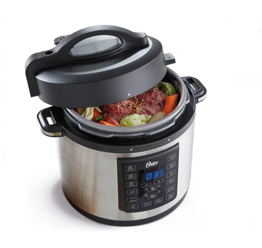 Multi-olla Rápida Oster® 5,7 Litros Y 12 Funciones Color Gris Frecuencia 50.