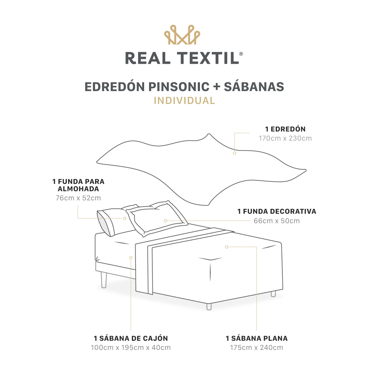 Set Edredón Ligero Individual con Fundas y Sabanas Azul Marino - Gris REAL TEXTIL.