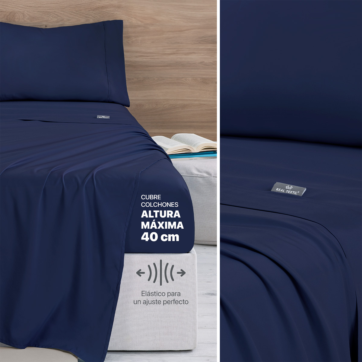 Set Edredón Ligero Individual con Fundas y Sabanas Azul Marino - Gris REAL TEXTIL.