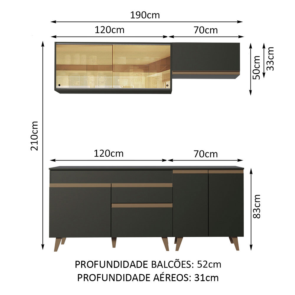 Cocina Integral 190cm Madesa Reims Negro 01.