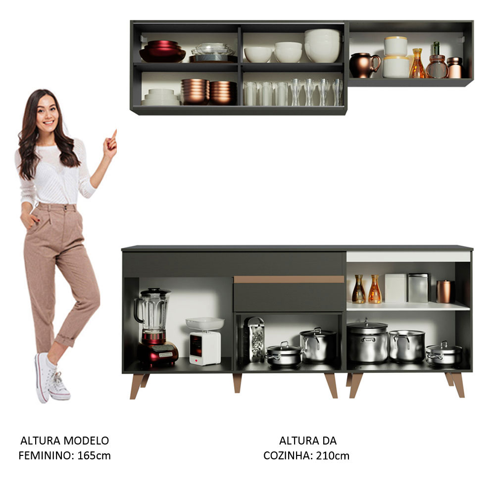 Cocina Integral 190cm Madesa Reims Negro 01.