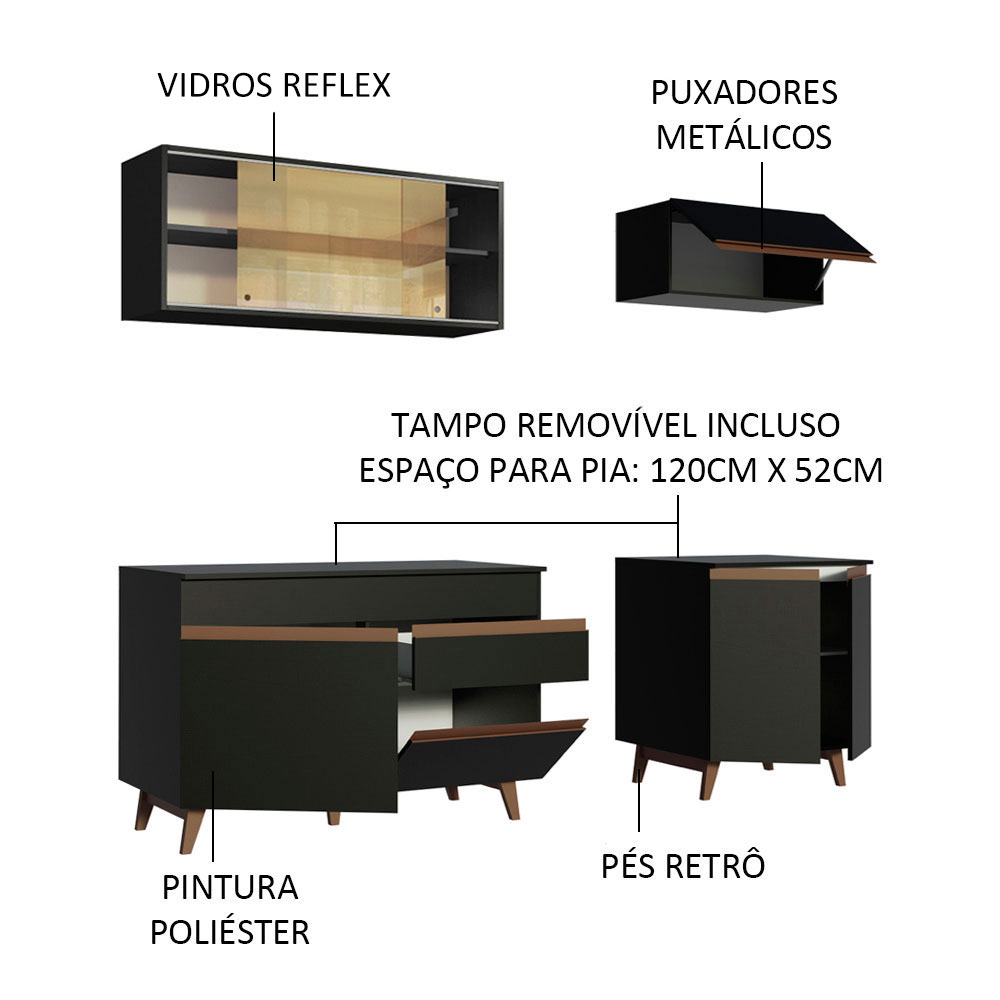 Cocina Integral 190cm Madesa Reims Negro 01.