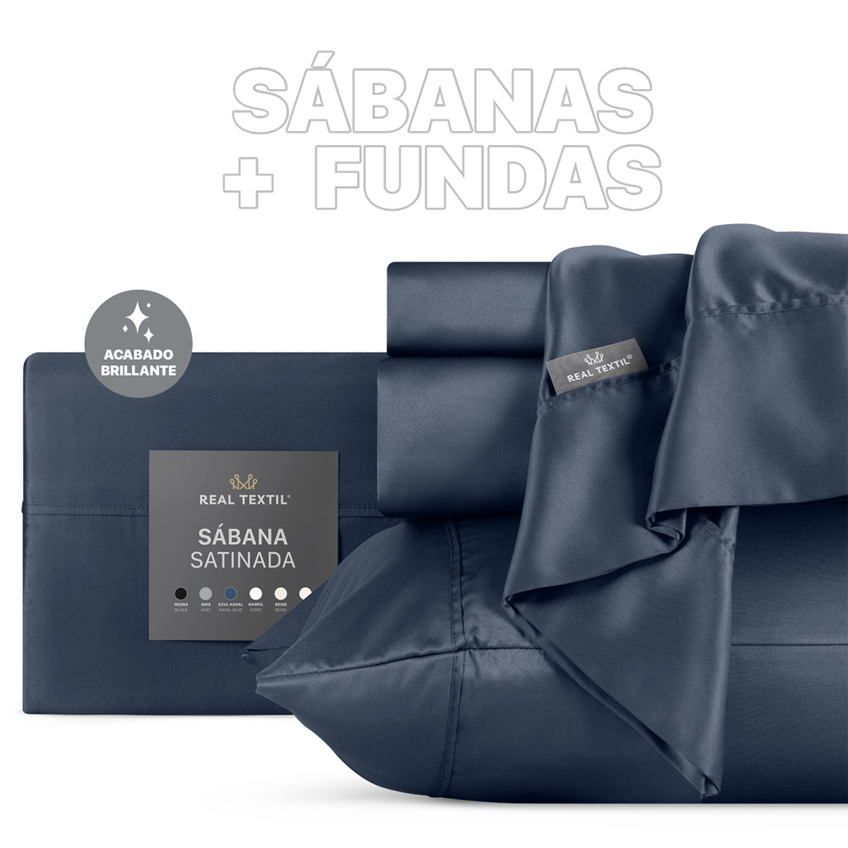 Sábanas de Satín Individual Tipo Seda Suave y Lujosa Con Fundas Azul Naval Real Textil.
