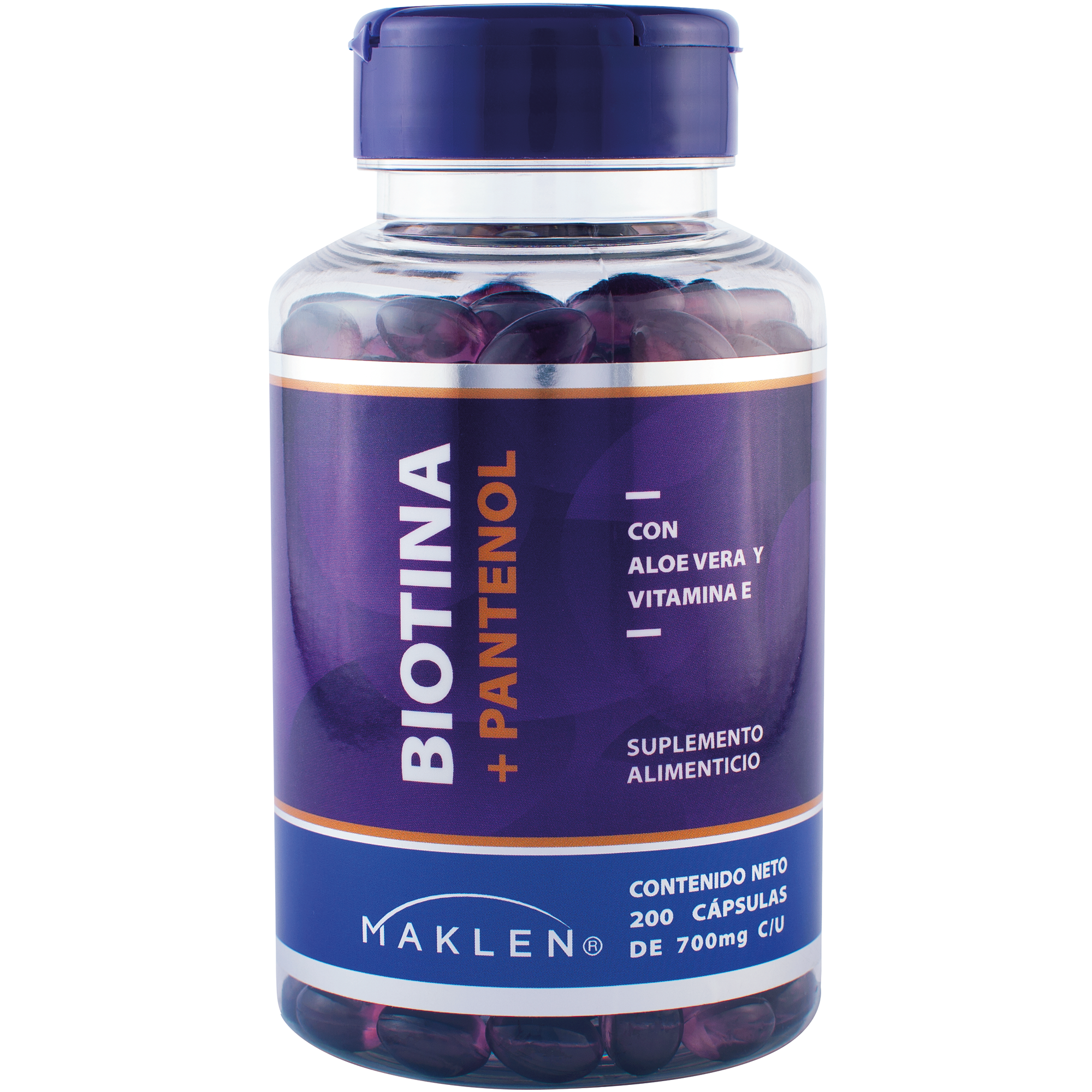 MAKLEN Biotina con Pantenol, Vitamina E y Aloe Vera | 200 Cápsulas Softgels de 700mg