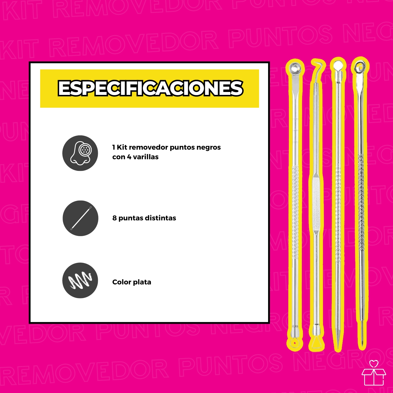 Kit Removedor Acné Y Extractor Espinillas Acero Inoxidable.