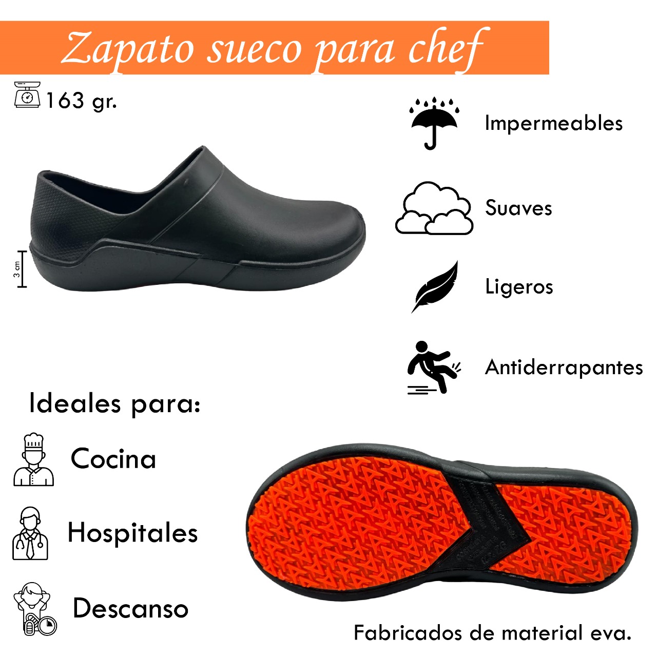 Zapato Doctor Enfermera Chef Cocina Suela Antiderrapante Plus.