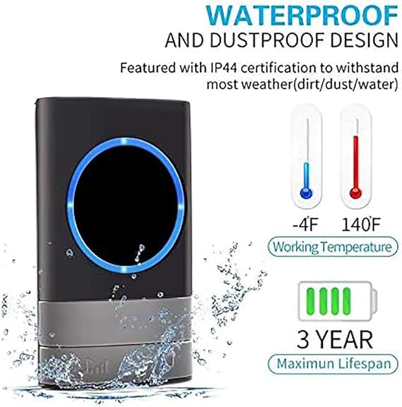 Timbre iInalámbrico para Casa, Timbres Inalámbricos para Puerta con 1 Transmisor y 2 Receptor, 200 Metros de Alcance con 45 Melodías Elegibles, 4 Niveles de Volumen para Casa, Oficinas, Hoteles