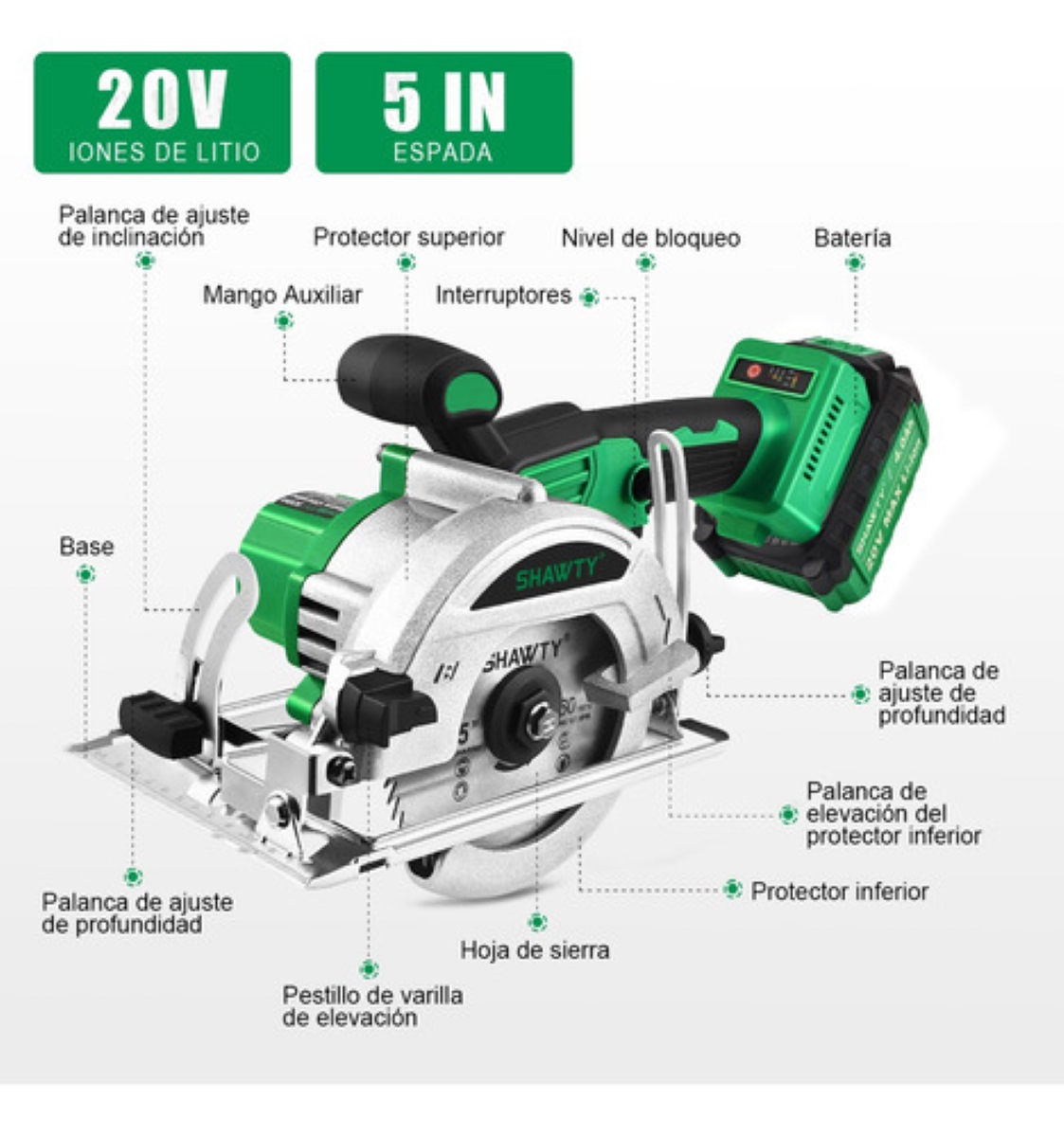Sierra Circular Eléctrica Shawty De Aluminio Con 2 Baterías
