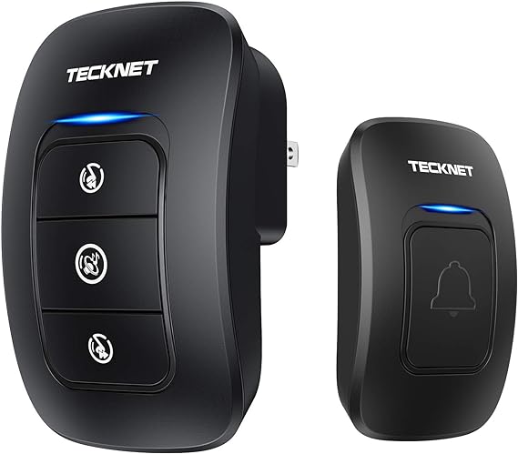 TECKNET Timbre inalámbrico, timbres de aula, fácil instalación, volumen ajustable, rango de 1300 pies con 38 campanas, kit de timbre de puerta inalámbrico, funciona con pilas, 4 niveles de volumen y