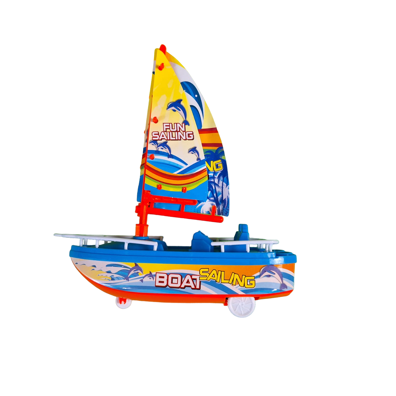 Barco Velero Color Azul Con Ruedas De Fricción Juguete De Niños