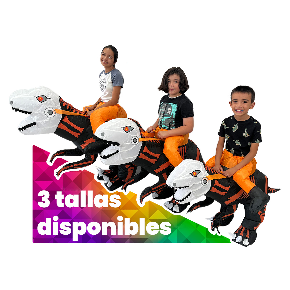 Disfraz inflable de dinosaurio Velociraptor premium halloween 3 tallas disponibles.