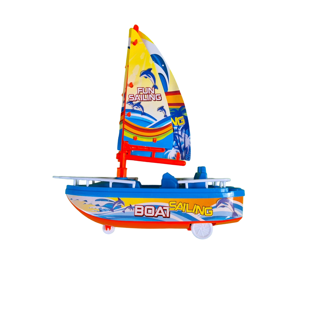 Barco Velero Color Azul Con Ruedas De Fricción Juguete De Niños