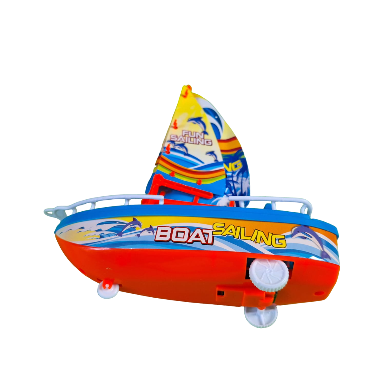 Barco Velero Color Azul Con Ruedas De Fricción Juguete De Niños
