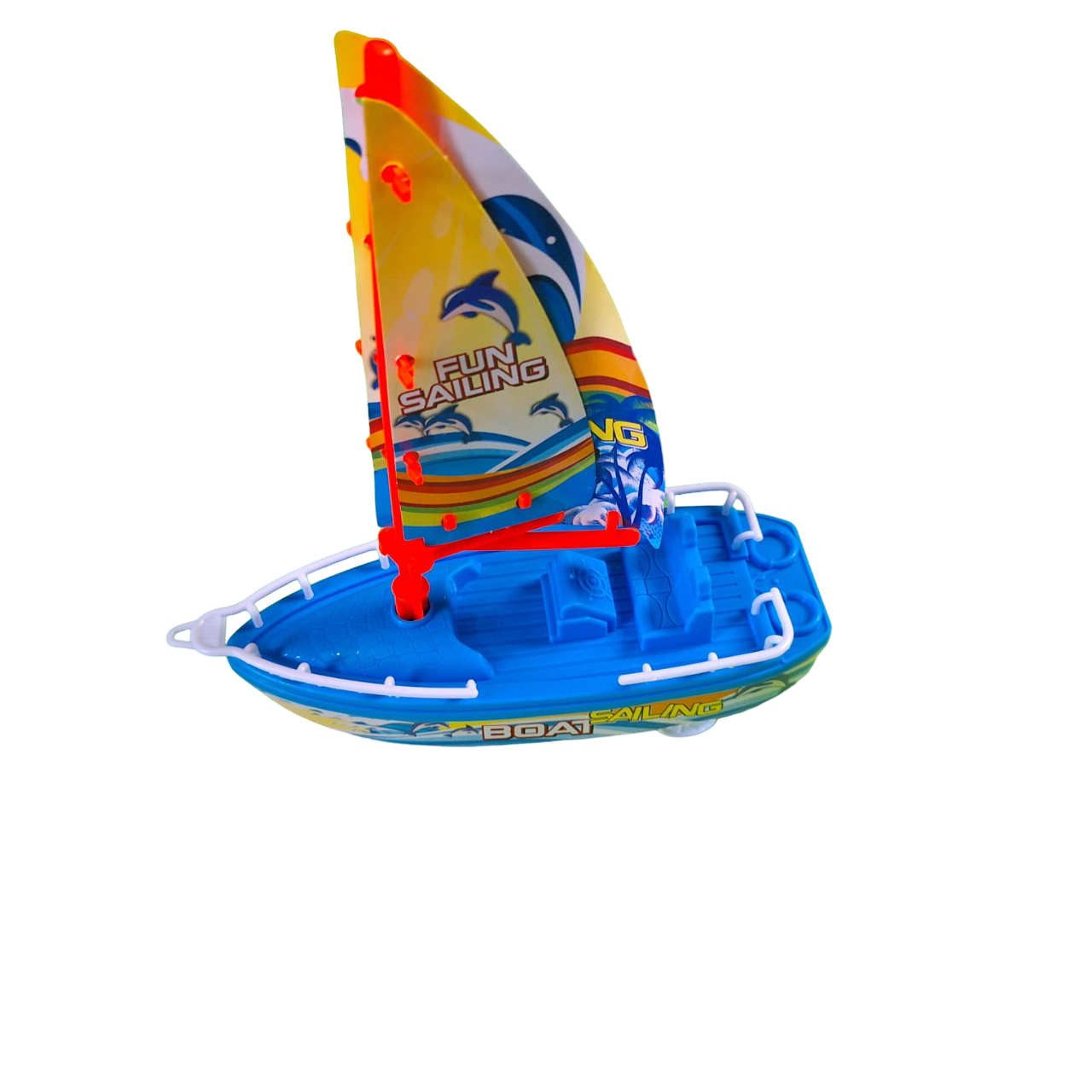 Barco Velero Color Azul Con Ruedas De Fricción Juguete De Niños