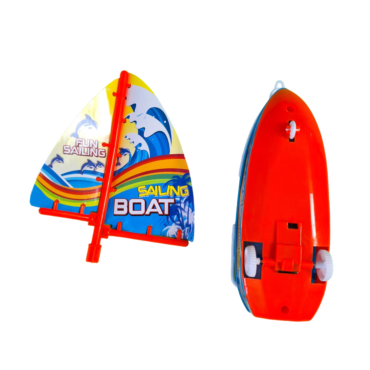 Barco Velero Color Azul Con Ruedas De Fricción Juguete De Niños