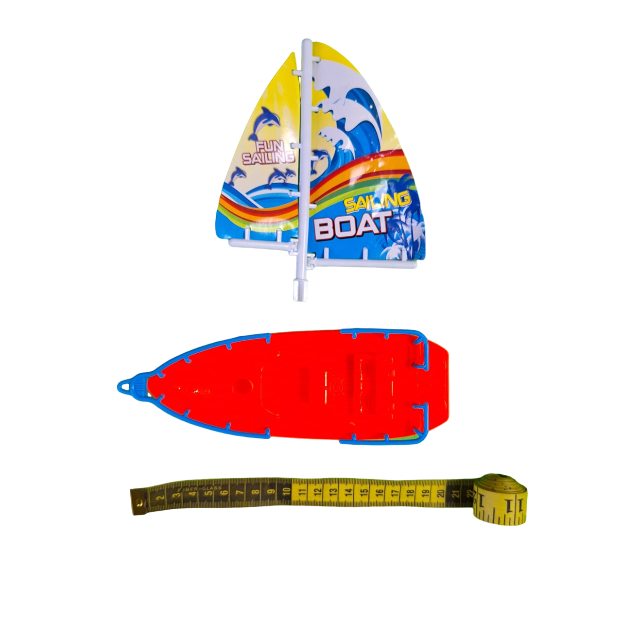 Barco Velero Color Azul Con Naranja Con Ruedas De Fricción Juguete De Niños